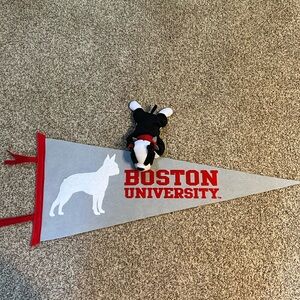 Boston University Pennant and Rhett the Boston Terrier Bean Bag Plush Mascot.